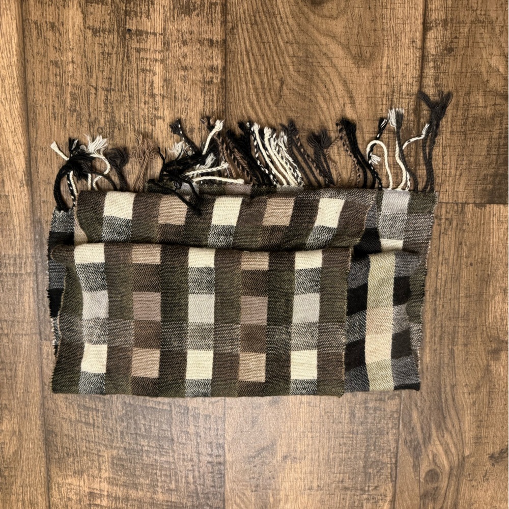 Plaid Fringe Scarf in Brown and Black
